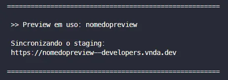 Imagem com o log de um terminal exibindo o acesso a um ambiente de preview